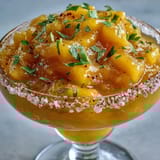 A vibrant Frozen Mango Margarita Mocktail with icy mango puree, citrus tang, and a Tajín-rimmed glass for a festive, alcohol-free cocktail experience.