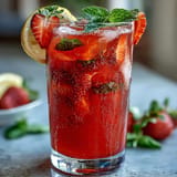 Refreshing Hibiscus Strawberry Lemonade, a festive Juneteenth treat with summery strawberry flavors.