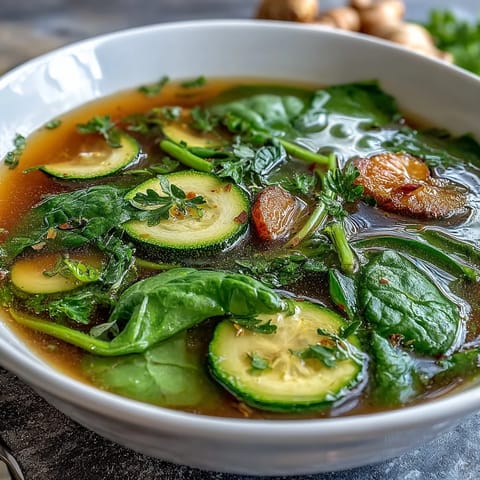 Vibrant Collagen-Boosting Broth Bowl with tender vegetables and turmeric.