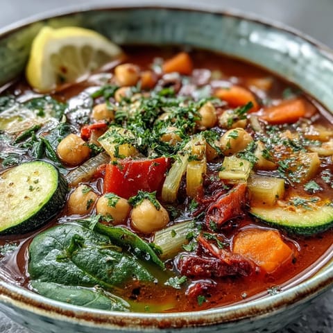 Steamy bowl of Chickpea Stew with bright veggies, perfect for a healthy dinner.