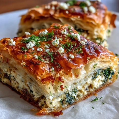 Feta and Kale Börek fresh from the oven with golden, flaky filo layers. 