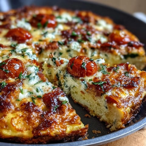 A golden, fluffy One-Pan Ham and Cheese Frittata with melted cheddar and savory diced ham.  