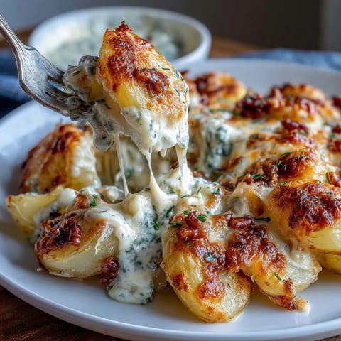 Creamy Au Gratin Potatoes baked with golden Gruyère cheese and a rich cream sauce, perfect for a comforting holiday side dish.