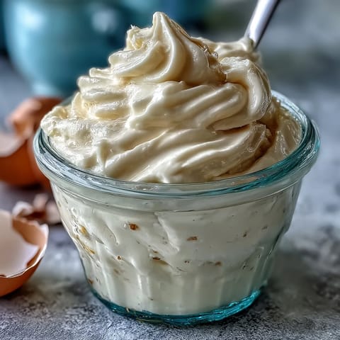 Creamy homemade mayonnaise made in 5 minutes with an immersion blender, perfect for sandwiches and salads.