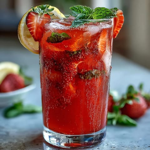 Refreshing Hibiscus Strawberry Lemonade, a festive Juneteenth treat with summery strawberry flavors.