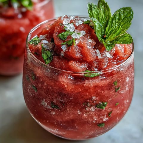 Refreshing frozen rosé mocktail bursting with watermelon and mint flavors.