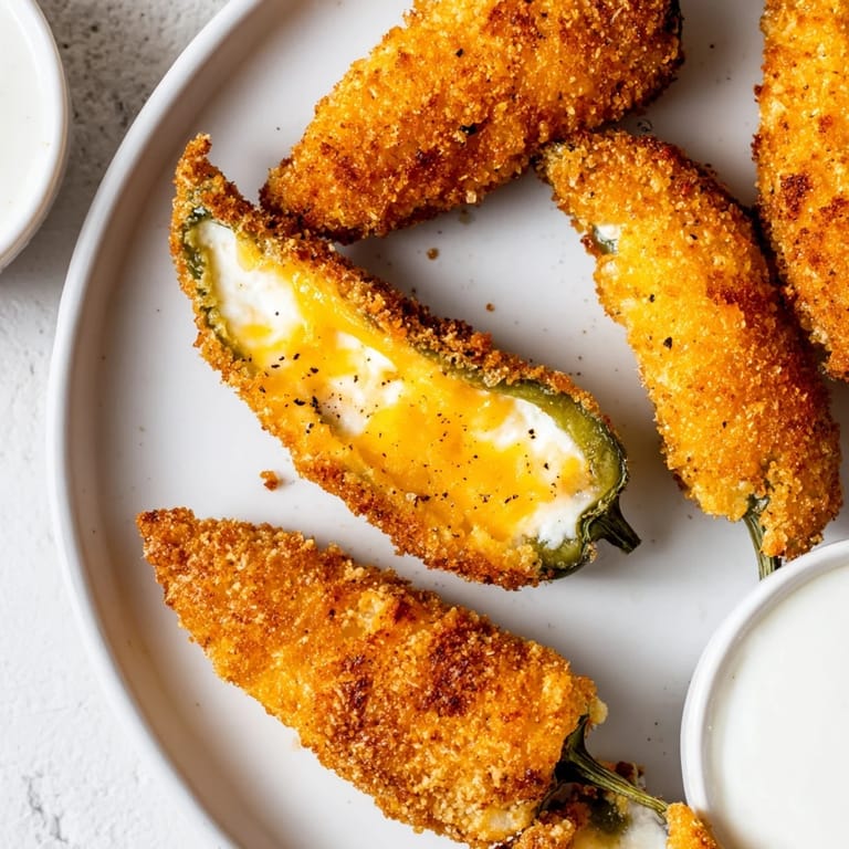 Hand holding a crunchy Jalapeño Poppers filled with spicy peppers and cream cheese, ready to eat.