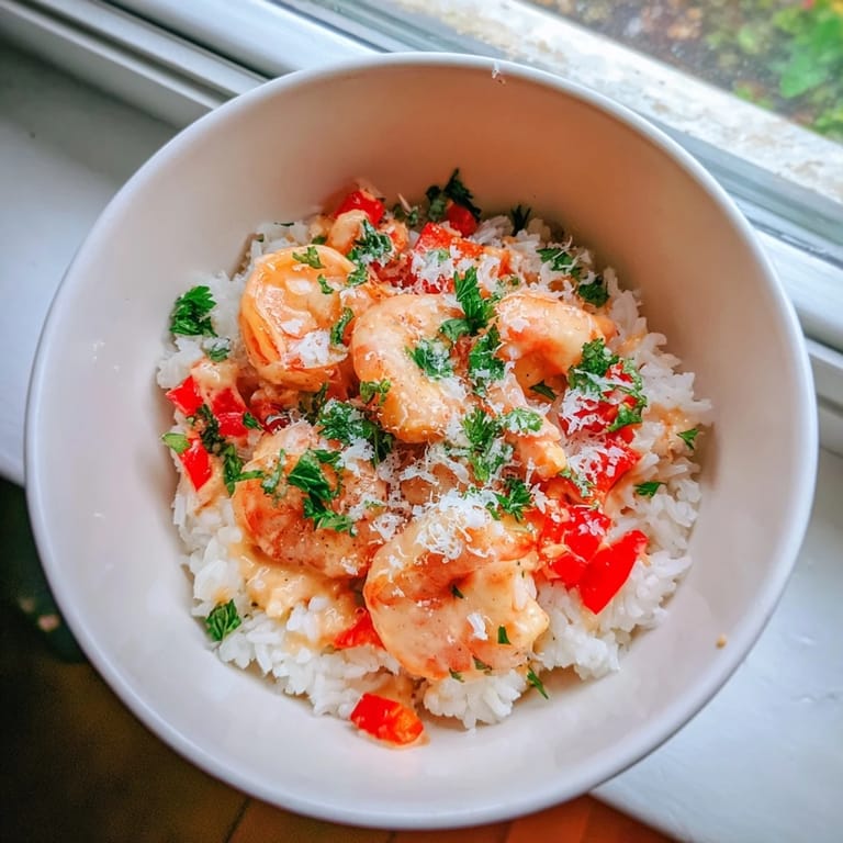 Savory Cajun shrimp rice bowl featuring tender shrimp in a rich, creamy sauce with a hint of smoky paprika.