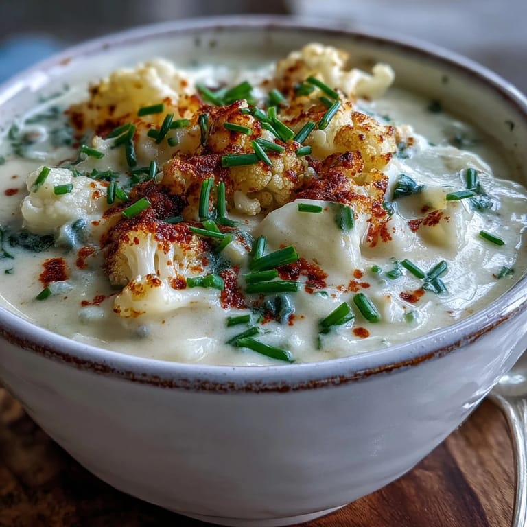 Vegetarian Cauliflower Chowder simmering in a pot with diced carrots and potatoes.