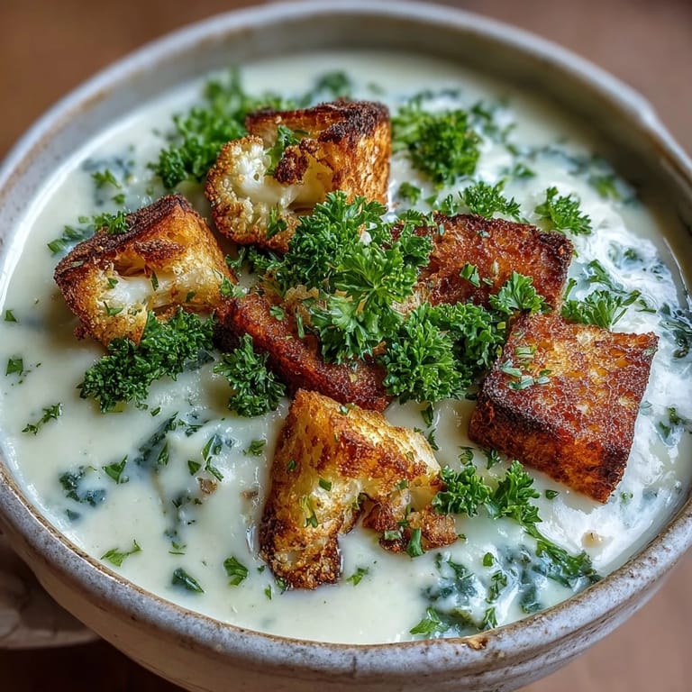 Steaming Cauliflower and Broccoli Soup blends fresh herbs and cream for a cozy, hearty dinner. 