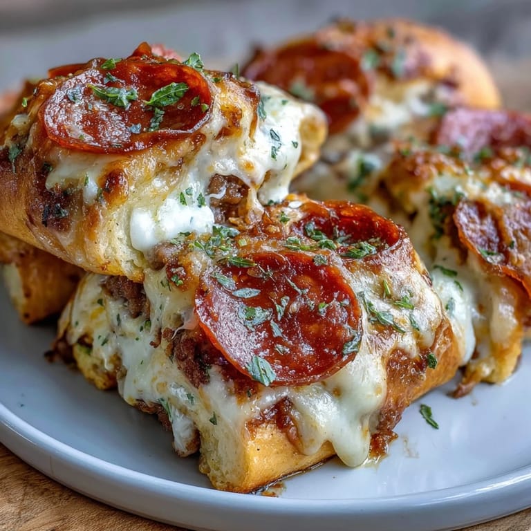Sliced High Protein Pepperoni Pizza Rolls reveal layers of pepperoni, lean beef, and melted cheese inside fluffy protein dough with dipping sauce. 