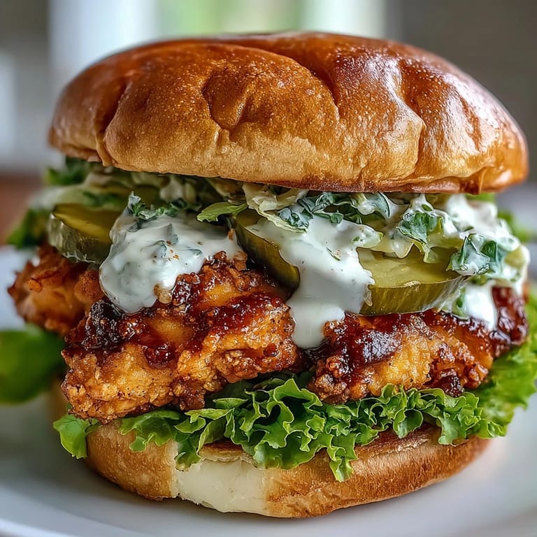 Spicy Chicken Sandwich with a juicy breaded cutlet and homemade creamy sauce, ready to eat on a platter.