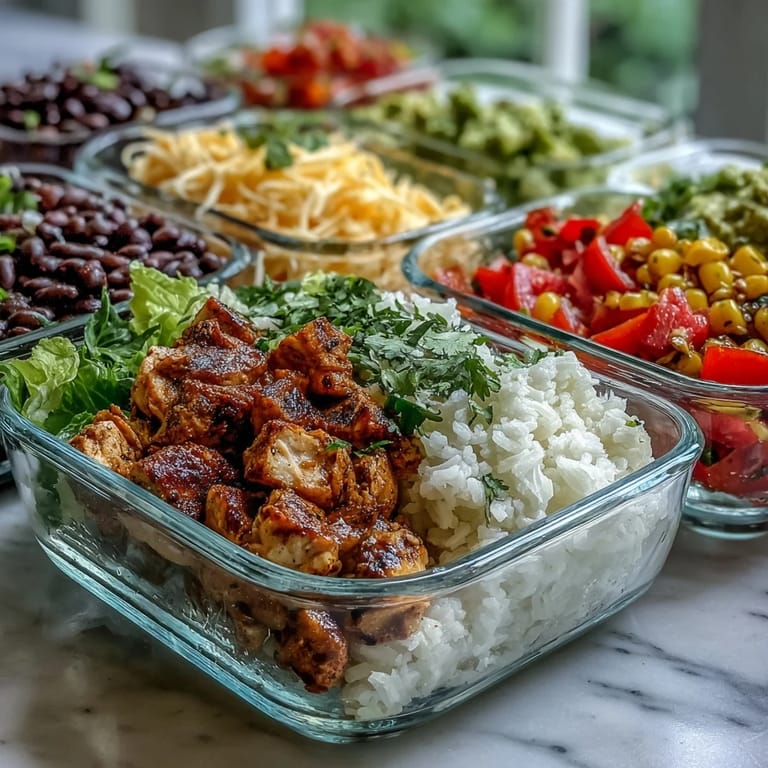 Vibrant burrito bowl base topped with creamy avocado slices, shredded cheese, and pico de gallo, perfect for a quick and healthy lunch.