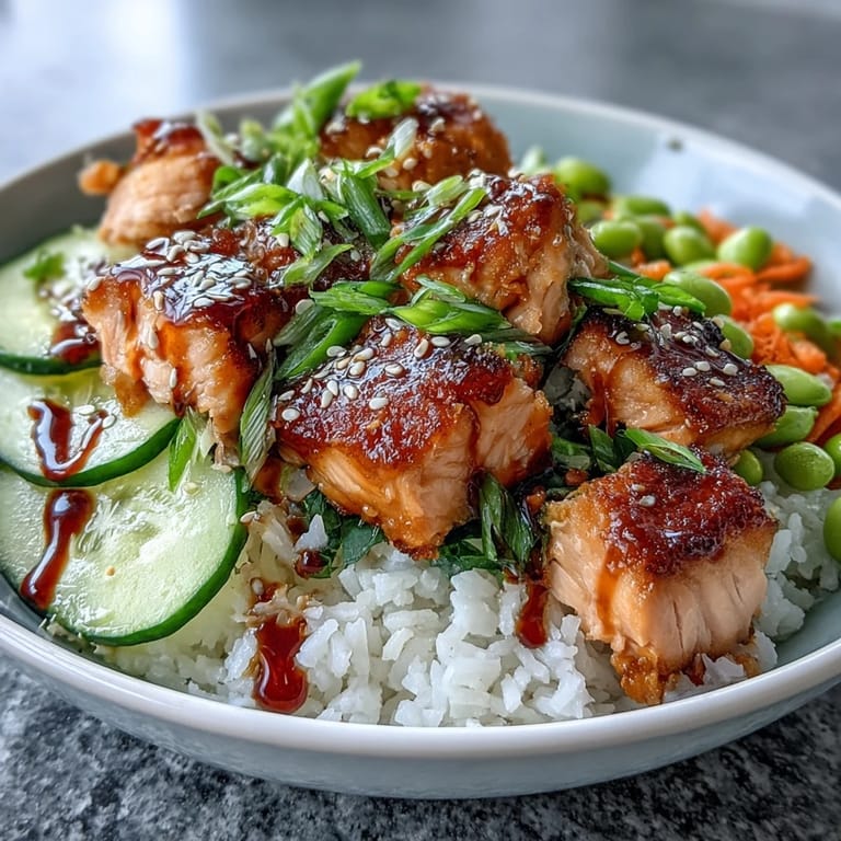 Healthy Baked Salmon Rice Bowl served with lime wedges and sesame seeds for a quick weeknight dinner.