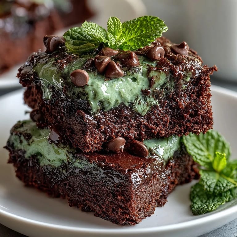 Festive St. Patrick's Day brownie bites featuring cool mint, gooey chocolate chips, and a vibrant green hue, ideal for holiday dessert platters.