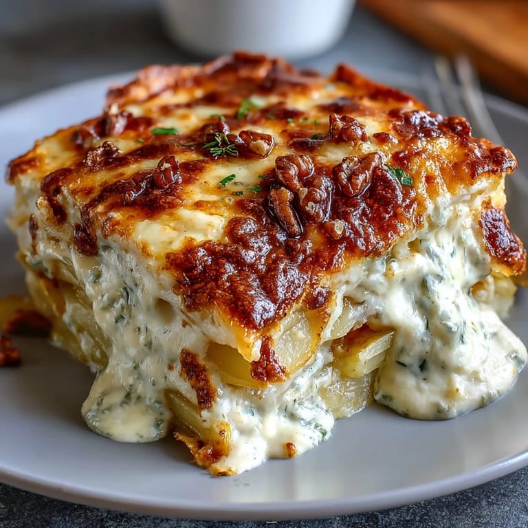 Layers of tender Yukon Gold potatoes smothered in bubbling cream and melted cheese, ideal alongside glazed ham or roast beef.