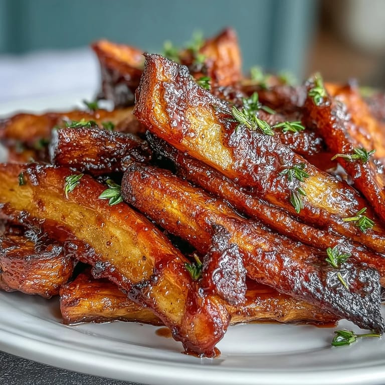 A vibrant side of honey glazed carrots and parsnips, tender and slightly charred from oven roasting.