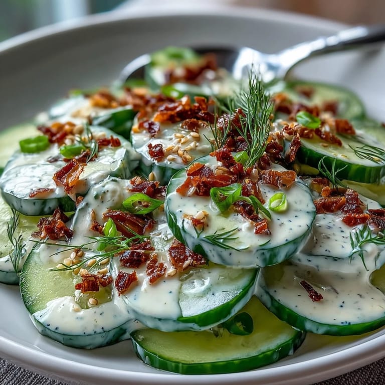 Bright green cucumber salad with everything bagel dressing, an easy, vibrant appetizer.