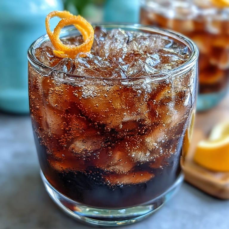 Vibrant cold brew coffee tonic recipe served with aromatic orange zest and ice.