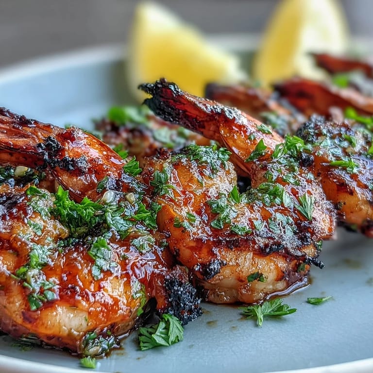 Tender honey garlic shrimp skewers featuring a sweet glaze, ideal for summer BBQs.