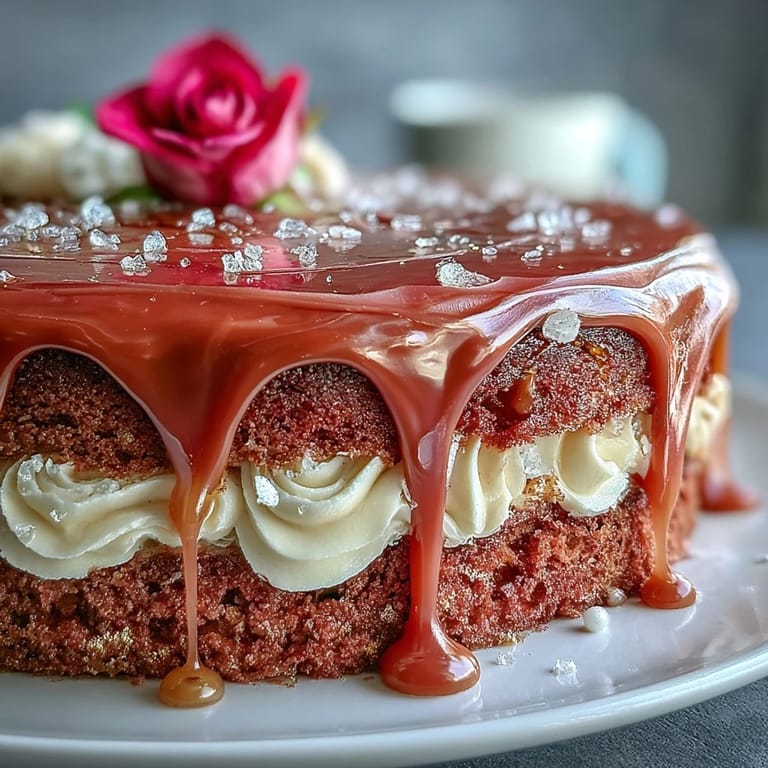 A beautiful Bridal Shower Rosé Velvet Cake awaits, ready to serve.