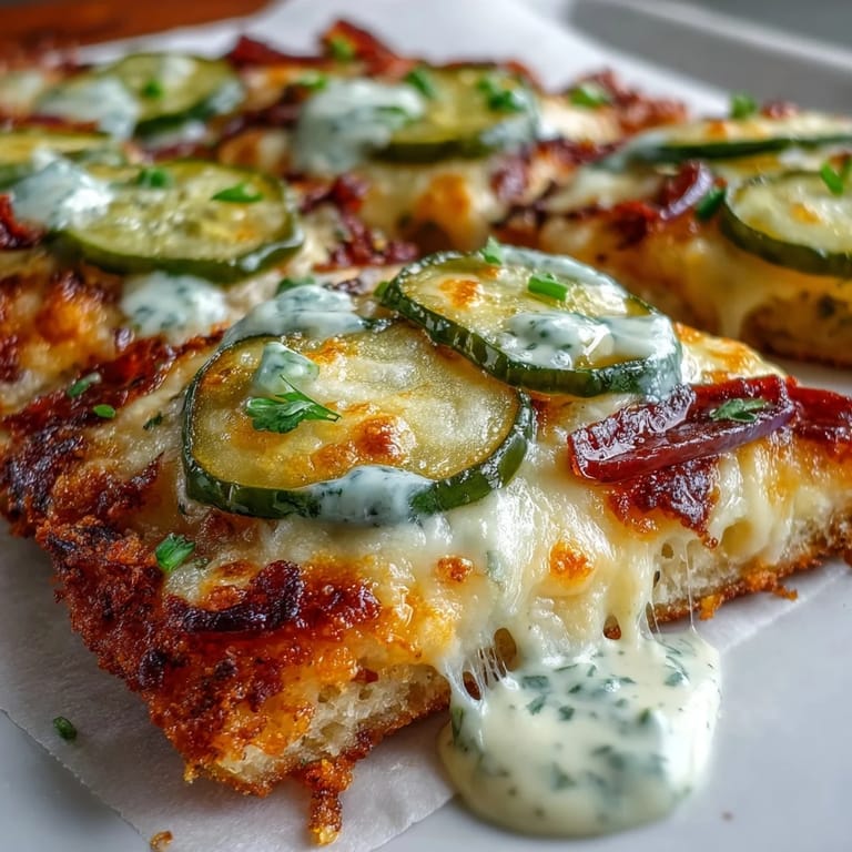 Enjoy this easy Pickle Pizza Flatbread, a crowd-pleasing cheesy snack option.