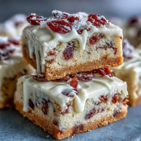 Golden-baked Cranberry Bliss Bars with creamy orange frosting are plated beside a steaming mug of coffee.
