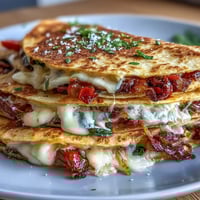 Mini quesadilla triangles with salsa on a colorful plate, golden-brown and cheesy, ready to dip into fresh tomato salsa.