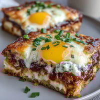 Overnight Amish Breakfast Casserole for a Crowd: golden-baked eggs, sausage, and hash browns topped with melted cheddar and mozzarella.