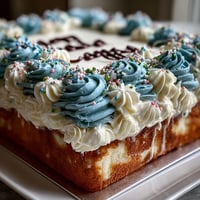 Festive vanilla sheet cake with creamy buttercream and Class of 2026 piping, perfect for graduation celebrations.