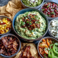 Vibrant Guacamole Bar with five delightful topping options, ready for guests to customize.